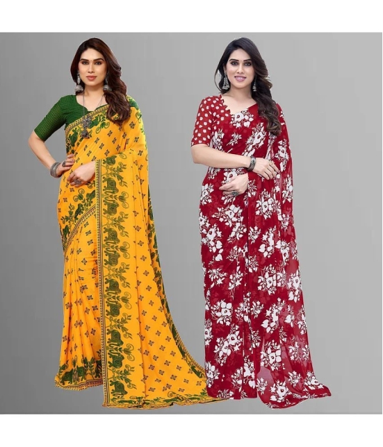 Kashvi Sarees Georgette Printed Saree With Blouse Piece - Multicolour ( Pack of 2 ) - Multicolour