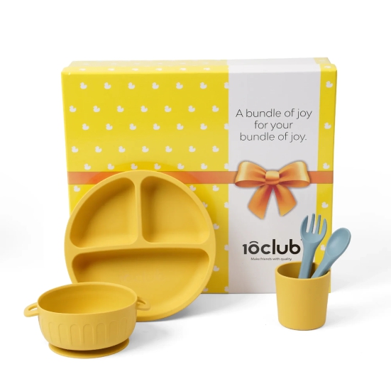 Silicone Kids Dining Gift Set Yellow-Grey