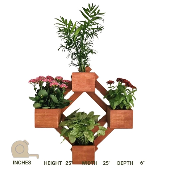 BARISH - Wall Mounted Planter - Diamond | Handcrafted with Rubberwood | Indoor Planter Frame with Stand 25 x 25 x 6 Inches