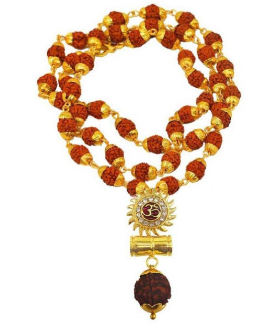 PAYSTORE Sun Shape Shiv Mahadev Damaru Locket With Gold Cap Panchmukhi Rudraksha Mala For Men/Womne - None