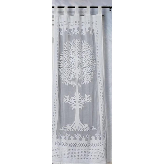 Botanical Handcrafted White Applique Curtain