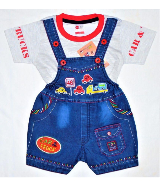 Wise Guys - Red & Blue Cotton Blend Baby Boy,Baby Girl Dungaree Sets ( Pack of 1 ) - None