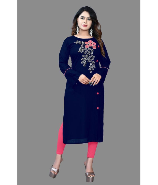 haya fashion - Navy Blue Rayon Women's Straight Kurti ( Pack of 1 ) - None