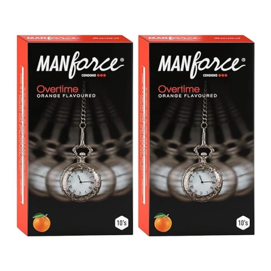 MANFORCE Overtime Orange & Pineapple 3in1 (Ribbed Contour Dotted) Condoms - 10s (Pack of 2) Condom (Set of 2 20 Sheets)