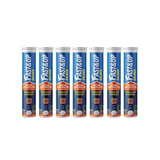 FAST&UP Reload electrolyte energy and hydration - sports drink - 80 effervescent tablets - Orange flavour - Pack of 7