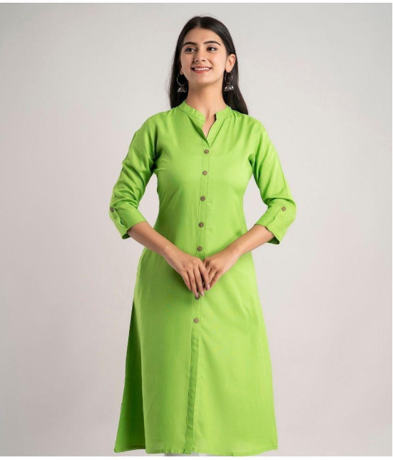 MAUKA - Green Rayon Women''s Front Slit Kurti ( Pack of 1 ) - None