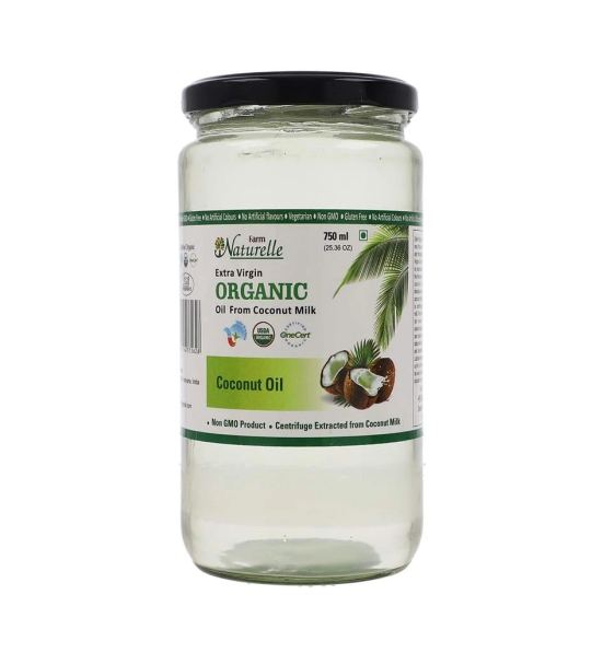 Farm Naturelle -100 % Pure Organic Extra-Virgin Cold Pressed Coconut Oil (Glass Bottle - 750 ml)