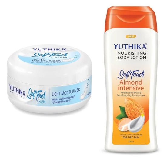 Yuthika Soft Touch Light Moisturizer Cream 100ml and Almond Body Lotion 300ml Combo Pack