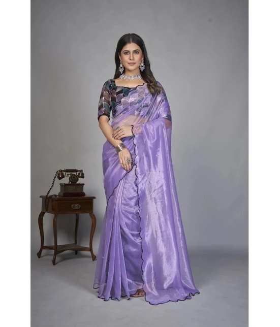 Apnisha Organza Solid Saree With Blouse Piece - Lavender ( Pack of 1 ) - Lavender