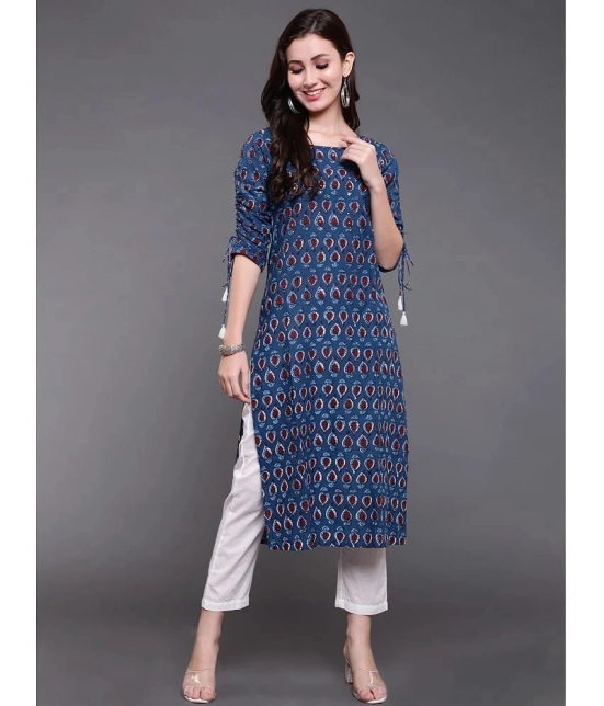 Antaran Cotton Printed Straight Womens Kurti - Blue ( Pack of 1 ) - None