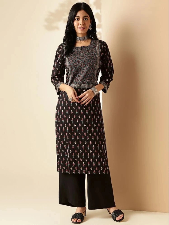 Vbuyz Cotton Printed Straight Womens Kurti - Black ( Pack of 1 ) - None