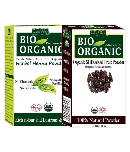 Indus Valley Bio Organic Herbal Henna Powder and Pure Shikakai Powder- Set of 2 (200 g)