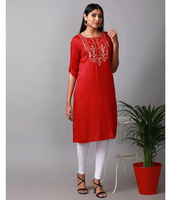 Alena Rayon Embroidered Straight Womens Kurti - Maroon ( Pack of 1 ) - None