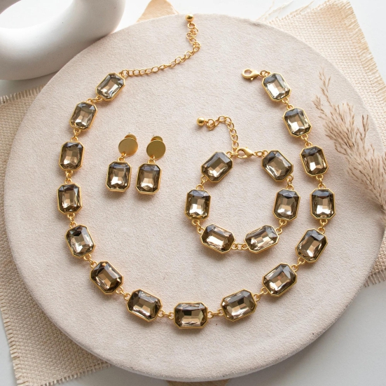 Pretty Crystal Necklace Set-Brown