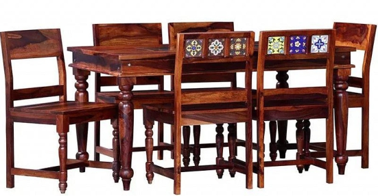 Solid Sheesham Wood  6 Seater Dining Table-Brown