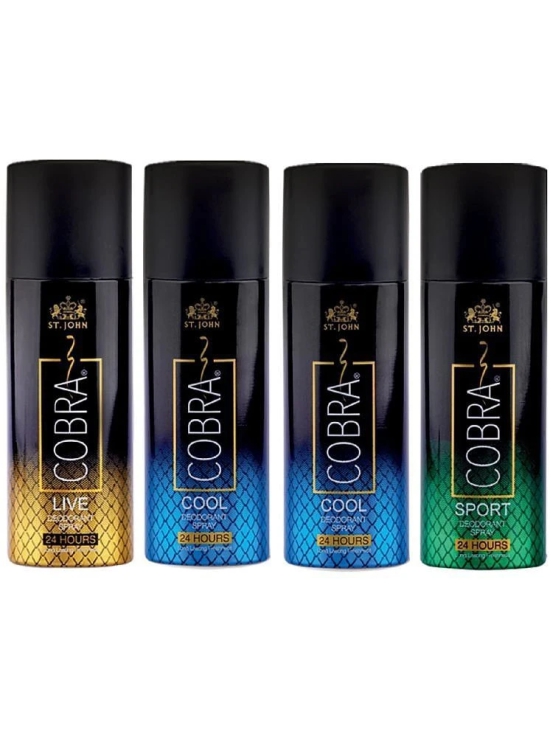 St. John Cobra Cool 50ml*2,Live & Sport 50ml Each Deodorant Spray for Men 50 ml ( Pack of 4 )