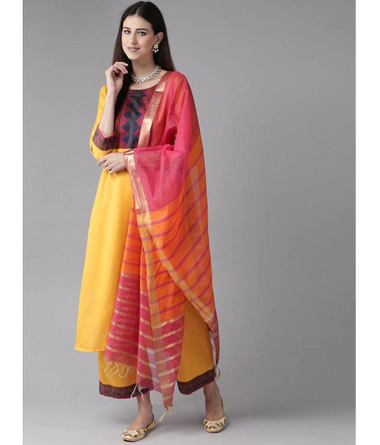 Estela - Yellow Straight Cotton Women's Stitched Salwar Suit ( Pack of 1 ) - None