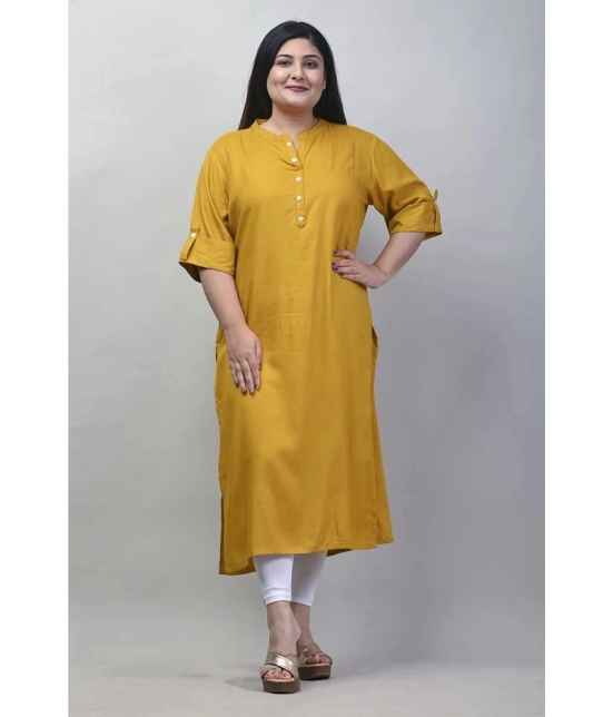 Swasti Cotton Blend Printed Straight Womens Kurti - Mustard ( Pack of 1 ) - None