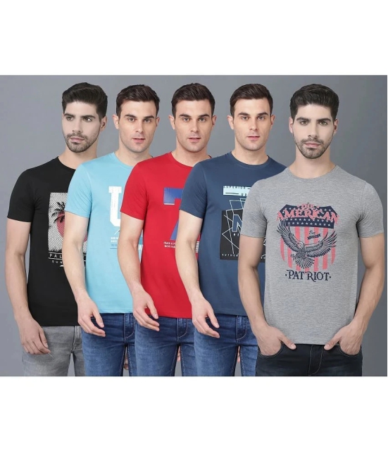 Dollar Cotton Blend Regular Fit Printed Half Sleeves Mens T-Shirt - Multicolor ( Pack of 5 ) - None