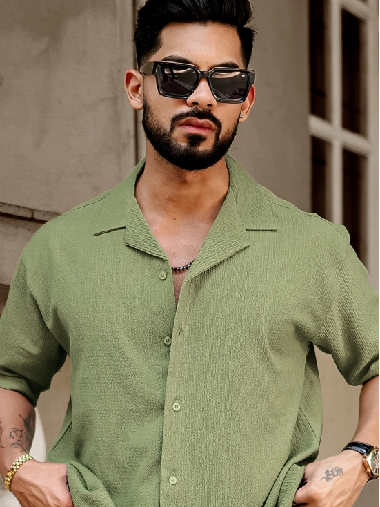 Bubble Green Half Sleeve Shirt-S / Green