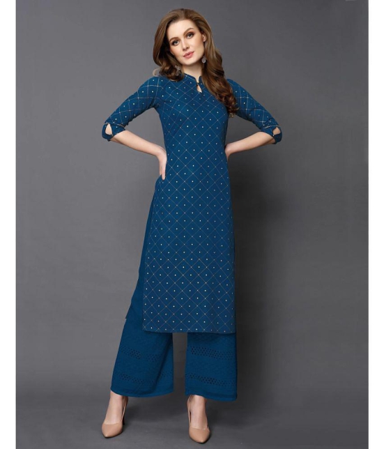 Estela - Teal Rayon Womens Straight Kurti ( Pack of 1 ) - None