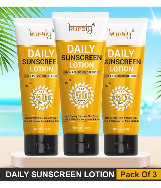 KURAIY SPF 50 PA+++ Sunscreen UV Lotion sunblock 75ML PACK OF 3