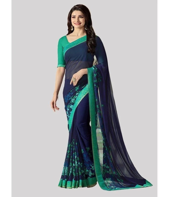 Gazal Fashions Banarasi Silk Printed Saree With Blouse Piece - Blue ( Pack of 1 ) - Blue