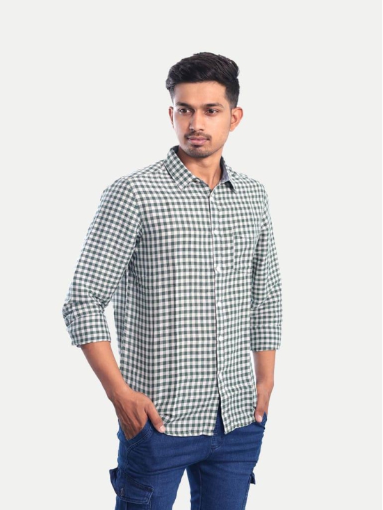 Men White Gingham Checkered Cotton Casual shirt