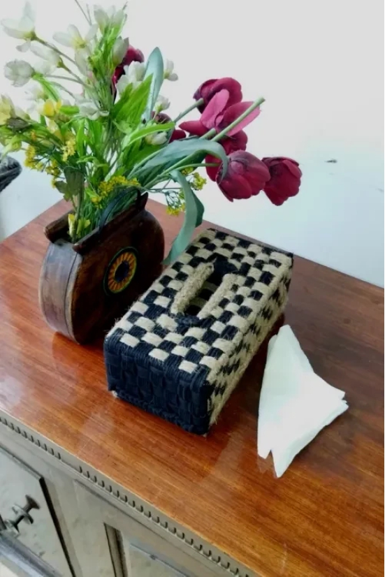 Sandy Jute Tissue Box-Brown & Gold