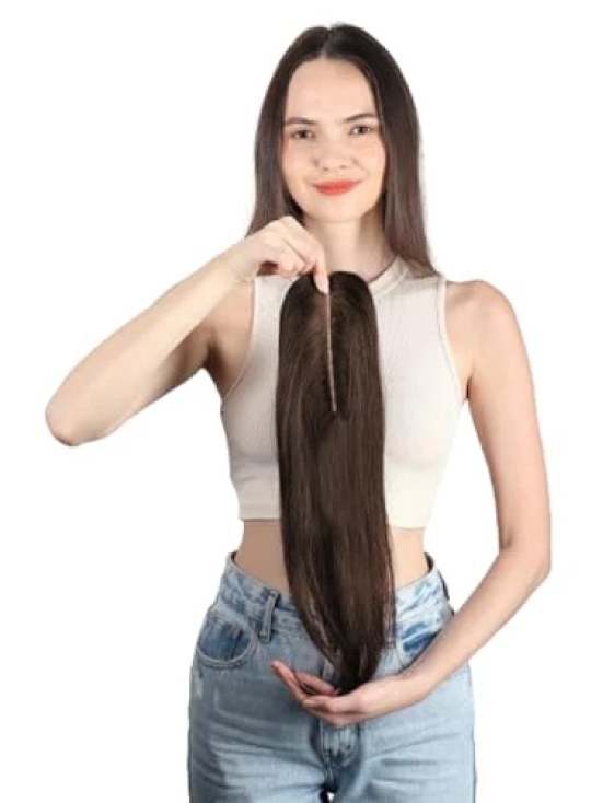 RefynHair - 100% Human Hair Topper 2X6 | 22 Inches | Medium Brown | Hairpiece | Miraj Base | 35-40 Gr | Natural Hair | Clip In | Invisible | Seamless | Real Hair Topper | Volumizer | Remy | Closure