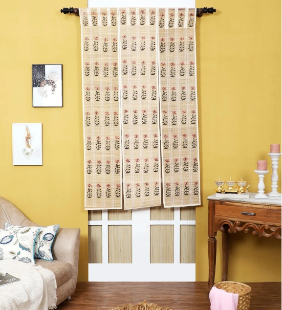Three Panel Bamboo Curtain - Beige-9 ft length