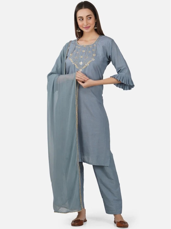 Yoke Design Pure Cotton Kurta with Trousers & With Dupatta