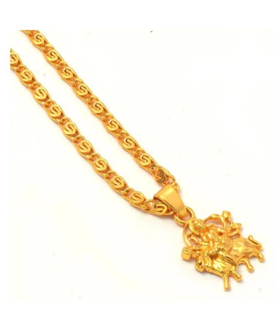 Jewar Mandi Maa Durga Shero Wali Mata Ji Gold Plated Locket/Pendant with Link Chain Daily use for Men, Women & Girls, Boys - None