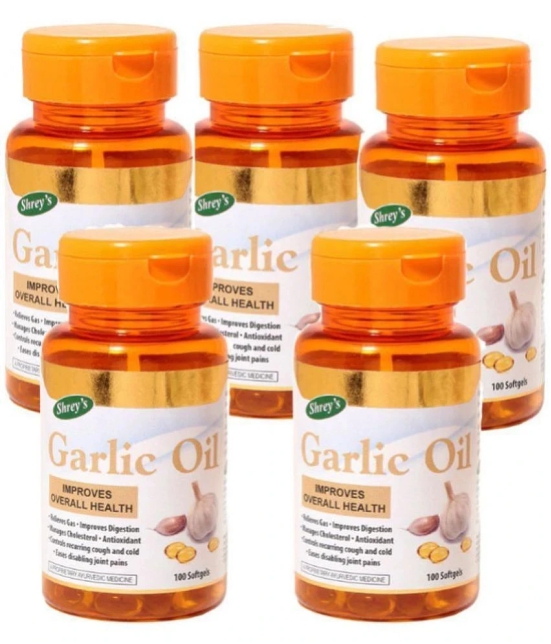 Shreys Garlic Oil for Digestion – 500 Capsules (Improves Overall Health) 5 no.s Minerals Softgel Pack of 5