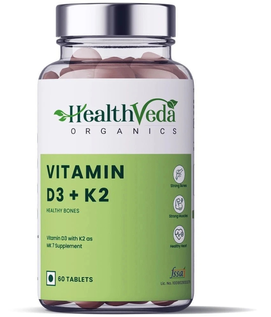 Health Veda Organics Vitamin D3+K2 as MK7 Supplement for Healthy Bones, 60 Veg Tablets