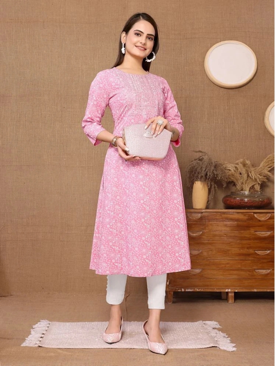 Rangita Women Rayon Pink Embroidered Calf Length A-line Kurti - None