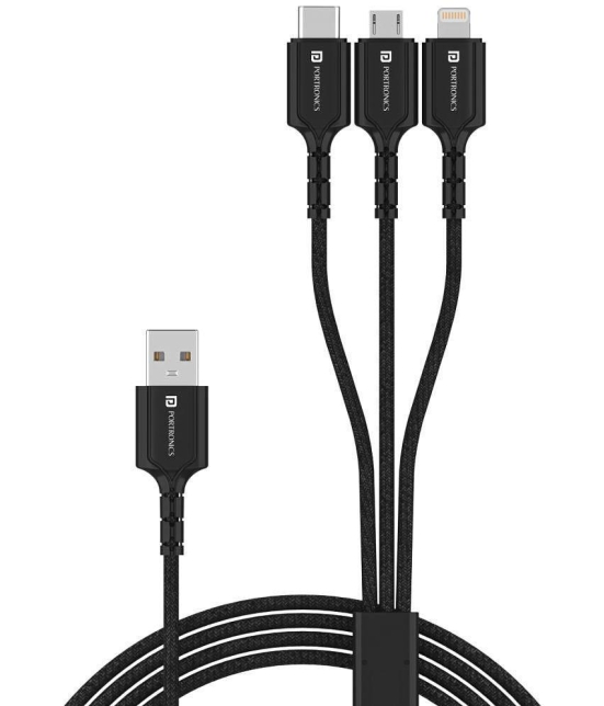 Portronics Konnect A Trio:3-in-1 Multi Functional Cable ,Black (POR 1313) - Black