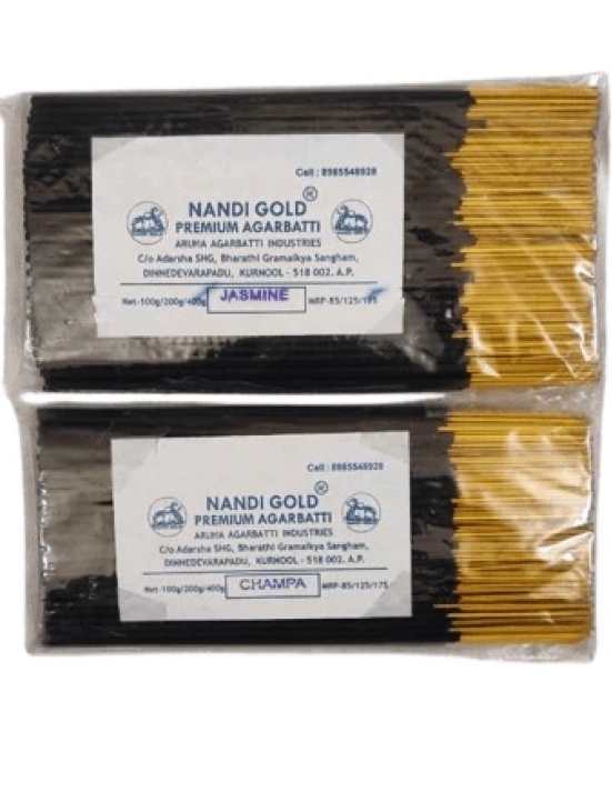 Nandi Gold Premium Natural Agarbatti Combo Pack | 400g x 2 | Fragrance- Jasmine,Champa | Each Pack Contains 400g