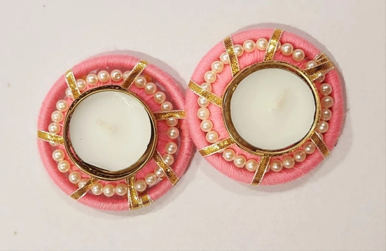 Elegant Pearl and Fabric Tealight Candle Holder Set