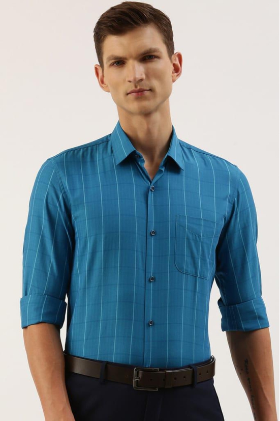 Men Blue Slim Fit Formal Full Sleeves Formal Shirt