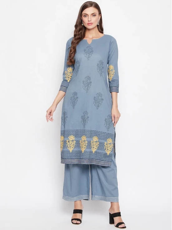 Women Grey Ethnic Motifs Printed Regular Gotta Patti Pure Cotton Kurti with Palazzos