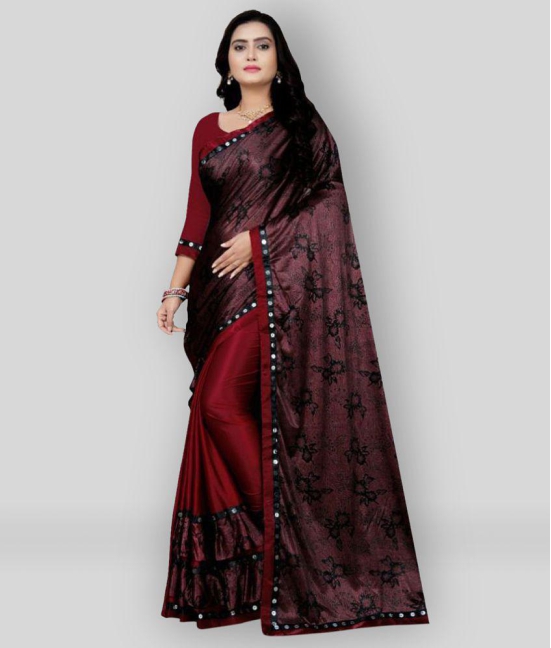 Gazal Fashions - Maroon Lycra Saree With Blouse Piece (Pack of 1)