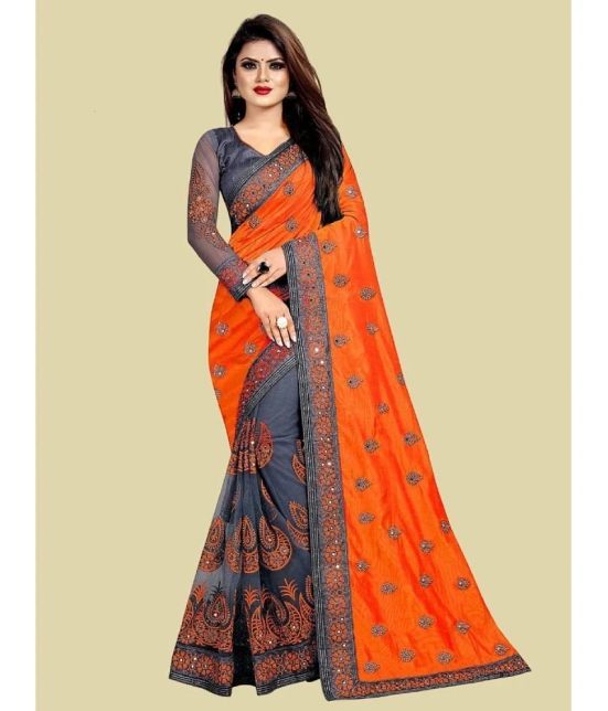 A TO Z CART Silk Embellished Saree With Blouse Piece - Orange ( Pack of 1 ) - Orange