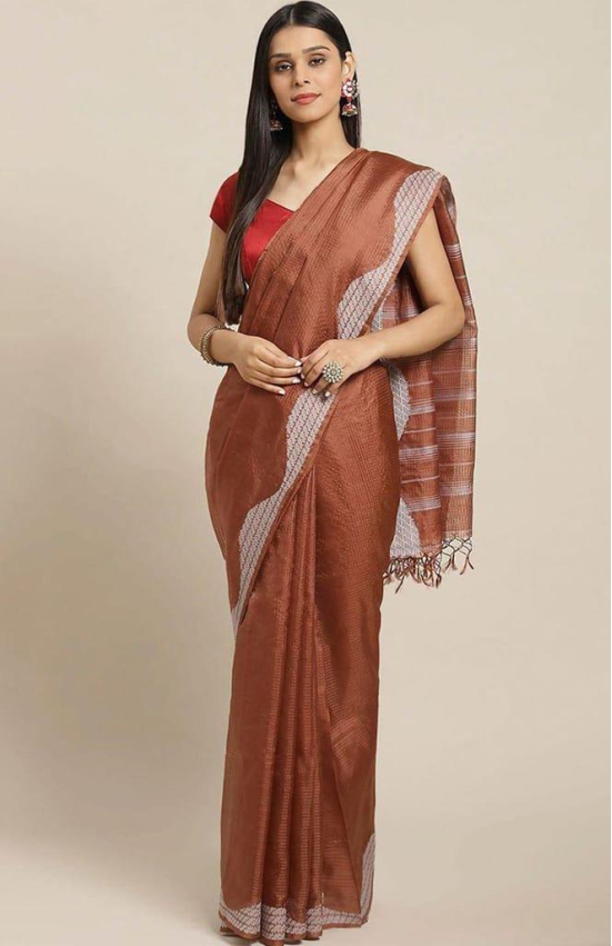 Handwoven Brown Jamdani Silk Saree