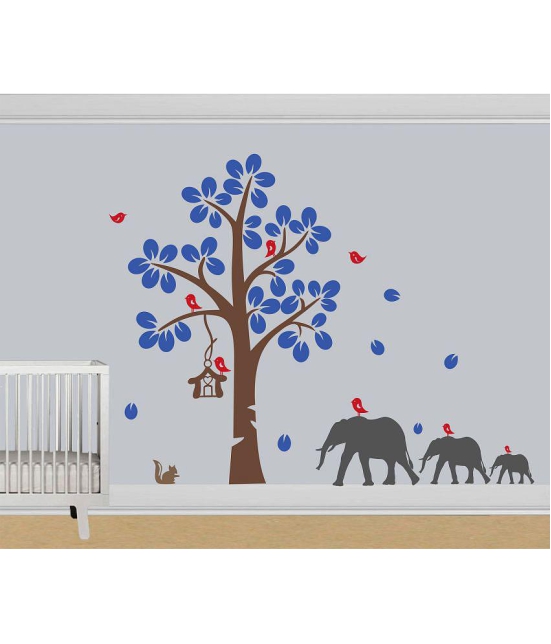 Asmi Collection Tree Elephant Birds Squirrel Wall Sticker ( 135 x 140 cms )