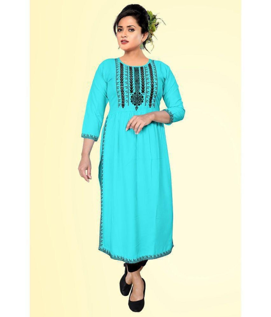 haya fashion - Turquoise Rayon Women's Straight Kurti ( Pack of 1 ) - None