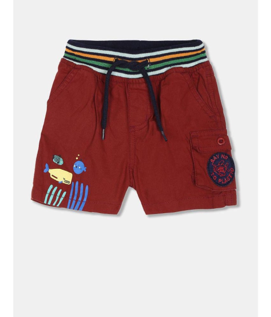 Boys Maroon Striped Waist Woven Shorts - None