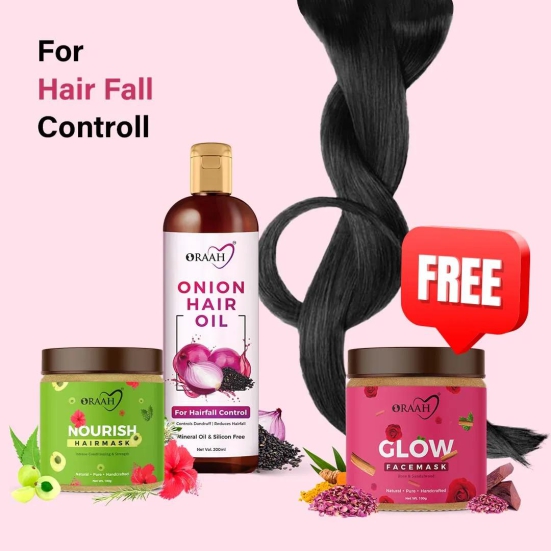 Nourish Your Hair & Glow! Buy Oraah Hair Care Kit + Get A Free Glow Face Mask-Onion Oil + Hair Mask with FREE Glow Face Mask