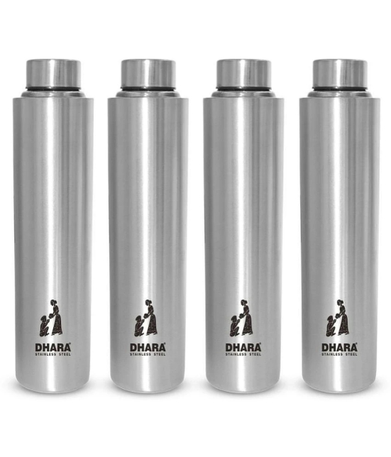 Dhara Stainless Steel Silver Stainless Steel Fridge Water Bottle 1000 mL ( Set of 4 ) - Silver