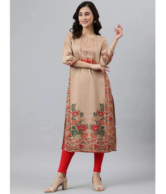 Janasya Silk Blend Printed Straight Womens Kurti - Beige ( Pack of 1 ) - None